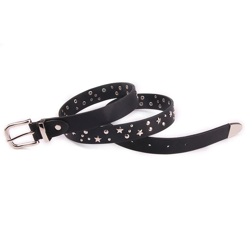 Hot Designers Female Belts Punk Rivet Black Female Belts Metal Buckle Leather Waist Belt Jeans Pants pasek damski ceinture femme