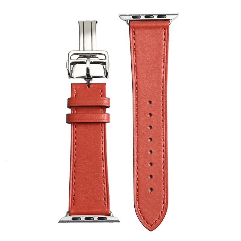 Red Ремень из коровьей кожи для Apple Watch band Series 5 iwatch 44 мм 4 3 2 1 Роскошная стальная пряжка 42 мм петля 38 мм Замена браслета 40 мм - Цвет ремешка: Red