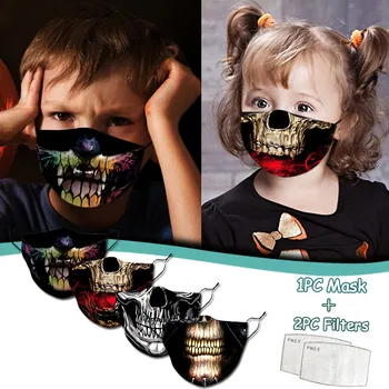 

1PCS Kids Anti-stof Veilig Ademend mascarilla Halloween Washable Reusable Earloop Mouth Mask Cartoon Face Mask with 2 Filters