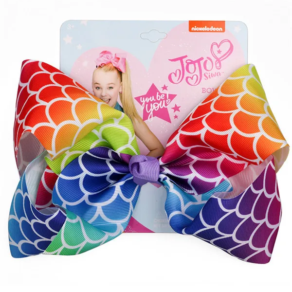 Слоновая кость 8 дюймов Jojo Siwa граффити ленты Рождественские банты для волос Единорог ручной работы шпилька детские заколки вечерние аксессуары для волос для девочек - Цвет: Слоновая кость