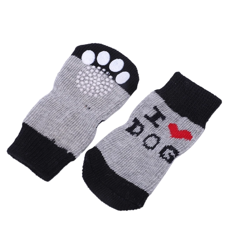 I Love Dog вязаные нескользящие носки для домашних животных серый черный