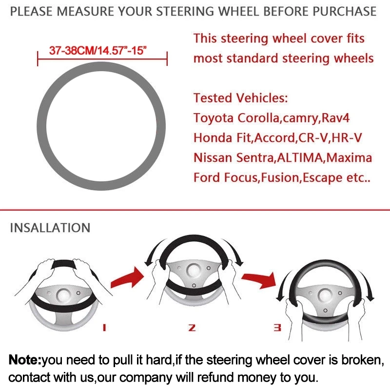 Coprivolante per auto 38cm in pelle per Toyota Camry Corolla Harrier Fortuner Yaris CHR Vios Prius Alphard Rav4 accessori - Image 6