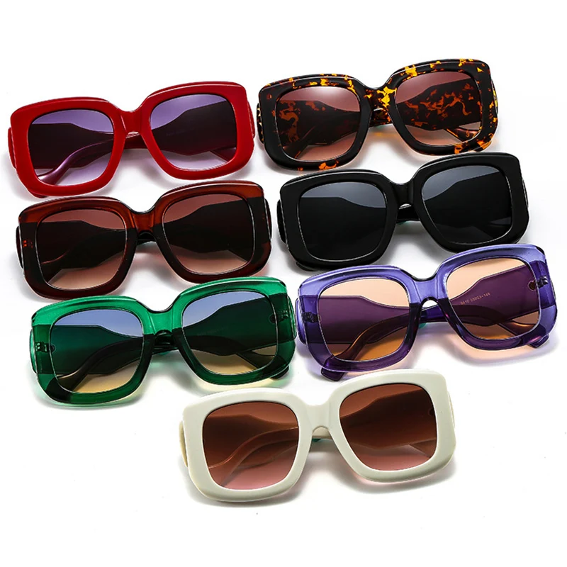 SO&EI Fashion Oversized Square Sunglasses Women Vintage Gradient Eyewear Men Trending Green Purple Sun Glasses Shades UV400