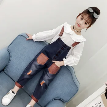 

Girls Fashion Slim-fit Ripped Patch Overalls Jeans