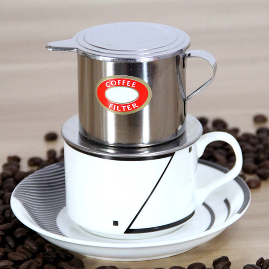 2Pcs Vietnamese Coffee Filter Set French Coffee Slow-Drip Espresso Single Serving Stainless Steel Coffee Maker Pot