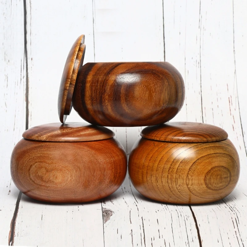 Wooden Go Cans Stones Storage Bottle Go Game Chess Bowls with Lid Weiqi Box