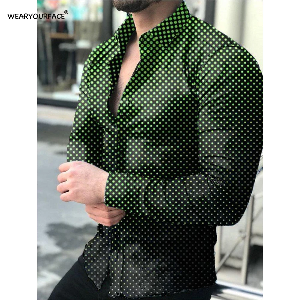 Abstract Point Geometry Pattern 3D All Over Printed Hawaiian Button Up Shirts Full Sleeve Streetwear Vocation Casual Men Clothin