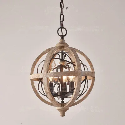 

Vintage Wooden Chandelier Light Retro Iron Crystal Hanging Lamp for Coffee Bar Dining Living Room Loft Lighting