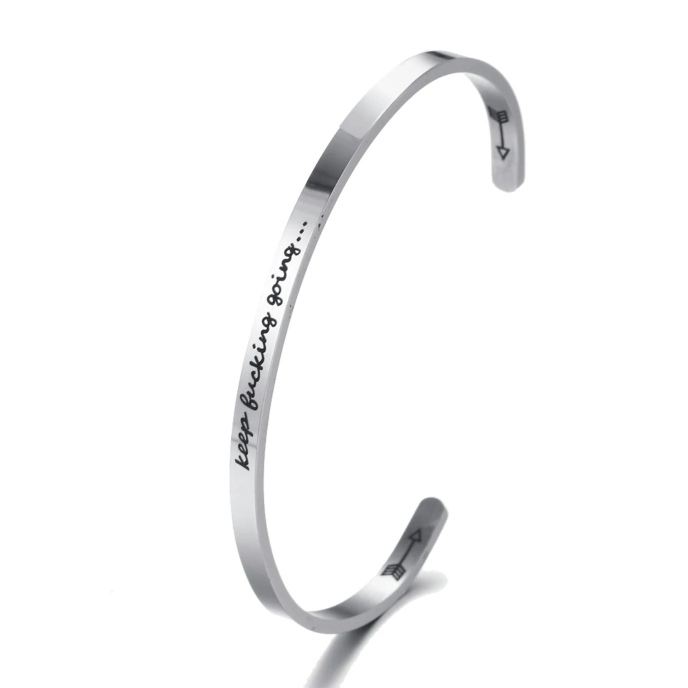KEEP BUCKING GOING Mantra Quotes Stainless Steel Cuff Bangle Bracelet for women men Inspirational Jewelry Graduation Gift | Украшения и