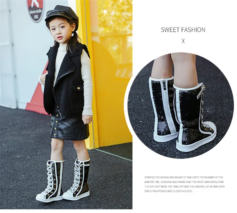 PINSEN Winter Shoes Girls Boots Sequins Childen Shoes For Girl Plush Warm Kids Snow Boots Child Rubber Bottom Fashion Boots
