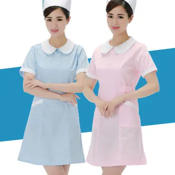 

Summer New Peter pan Collar Nurse Uniform Dress Hospital Short Sleeve Summer Work Clothing Beauty Salon SPA Uniforms