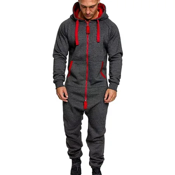 

2020 Mens Pure Color Splicing Jumpsuit Men One-piece Garment Pajama Playsuit Zipper Hoodie Male Onesie Jumpsuits Overalls Hombre