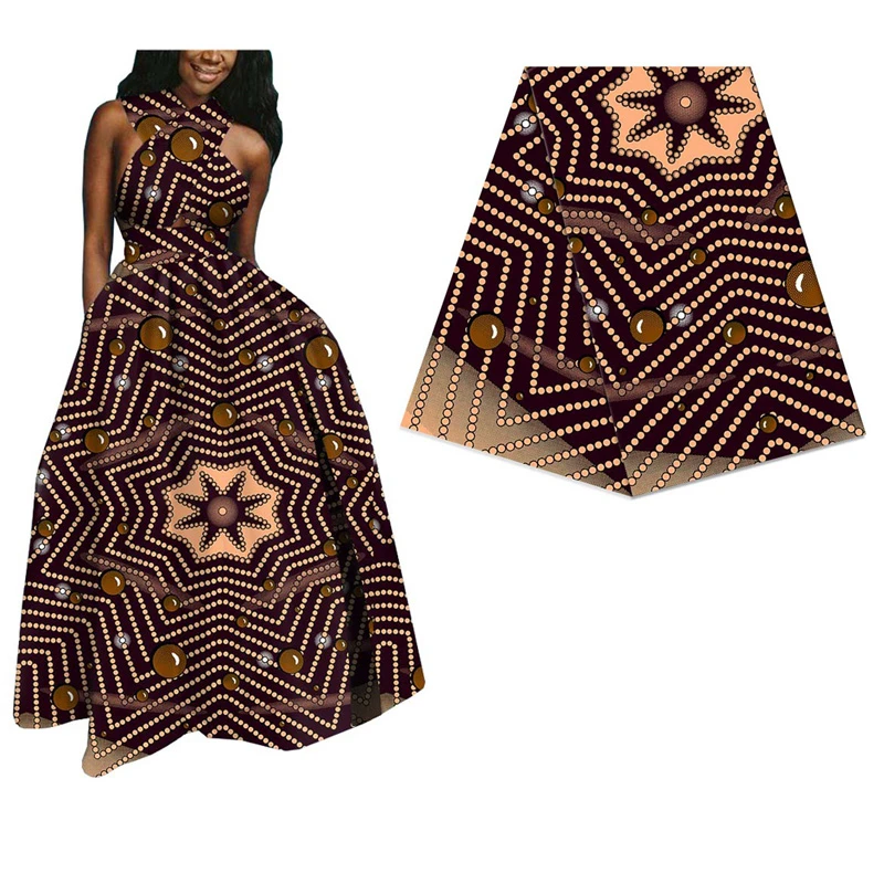 Коричневая африканская восковая ткань с принтом в виде звезд для женского платья, сделай сам, ткань для шитья батика, Анкара, Голландская настоящая восковая ткань, 6 ярдов 343