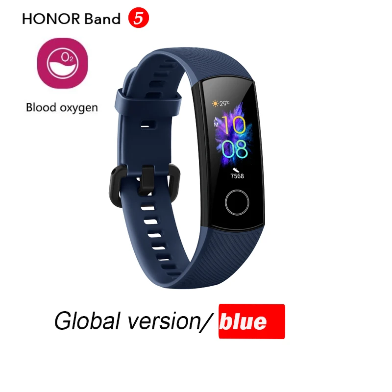 blue global only Кровяный кислород honor band 5 Смарт-браслет AMOLED Huawe honor умные часы пульсометр фитнес сон Плавание Спорт трекер - Цвет: blue global only