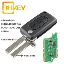 Bhkey para citroen chave 3 botões da aleta para o carro para citroen c2 c3 c4 c5 c6 c8 antes de 2011 chaves do carro remoto(China)