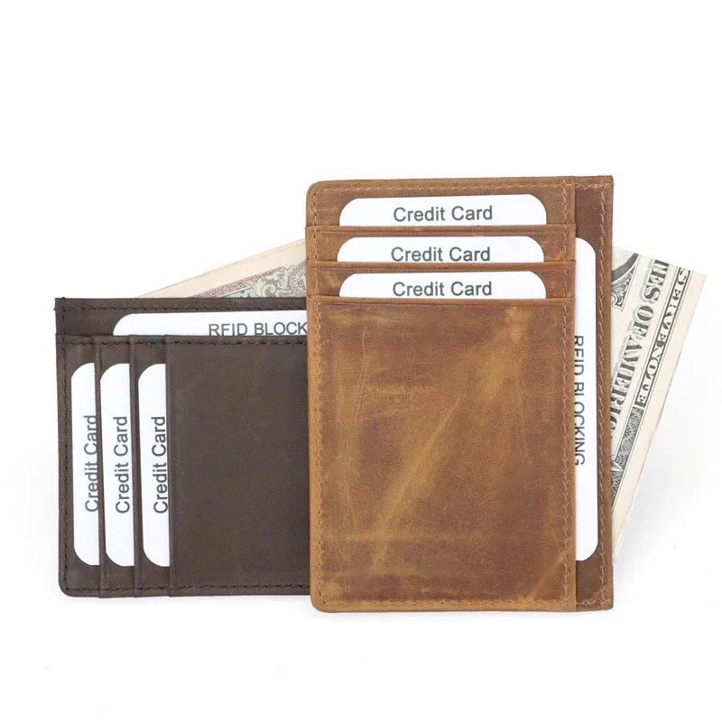 Men's Genuine Leather Card Holder Ultra-Thin RFID Coin Wallet Male Crazy Horse Cowhide Short Paragraph Simple Fashion Bank | Багаж и