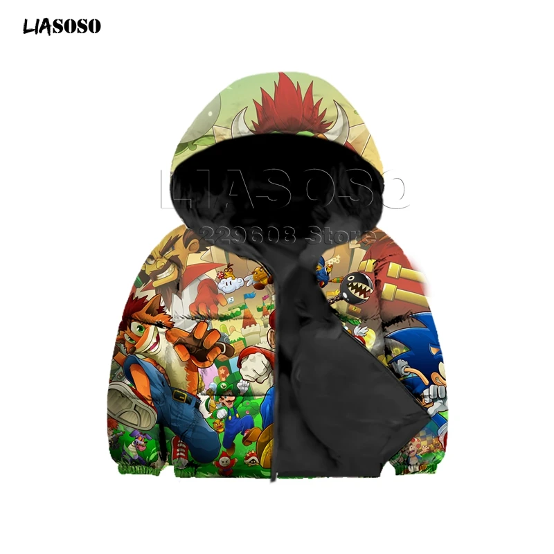 3D printing game Jacket Men&women&Child Mario brothers Down Coat Loose Oversized Children Down Jacket Winter Hip Hop Neck Pullov
