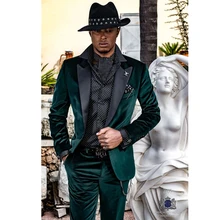 Men's 2-Piece Velvet Suit Party Wedding Tuxedo Dress Slim Fit Warm Lapel Jacket Blazer + Pants