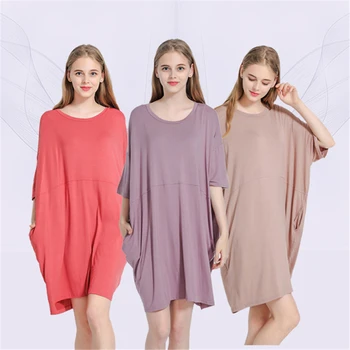 

Loose nightdress spring autumn new modal nightwear large size half-sleeved dress casual home wear sexy nightware ночная рубашка