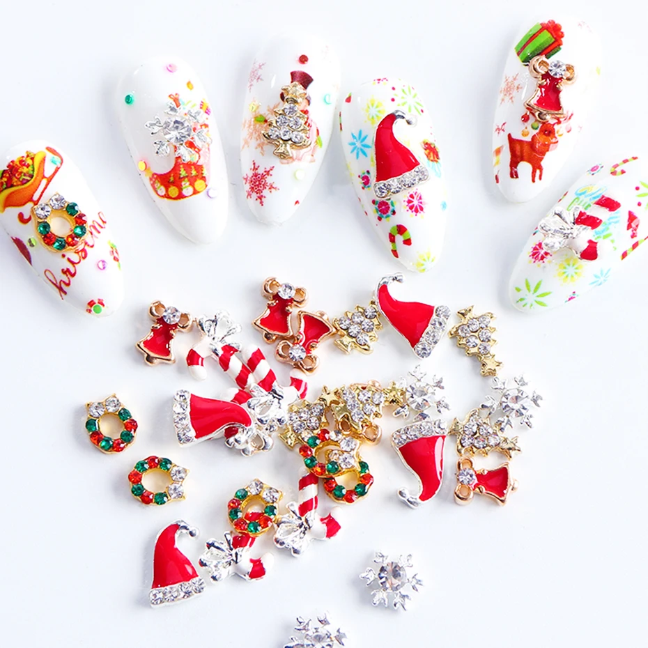 Рождественский подарок украшения Дизайн ногтей Декор Рождество металлические части ногтей аксессуары для ногтей 3D кристаллы украшения декоративный камень для ногтей маникюр LE1532