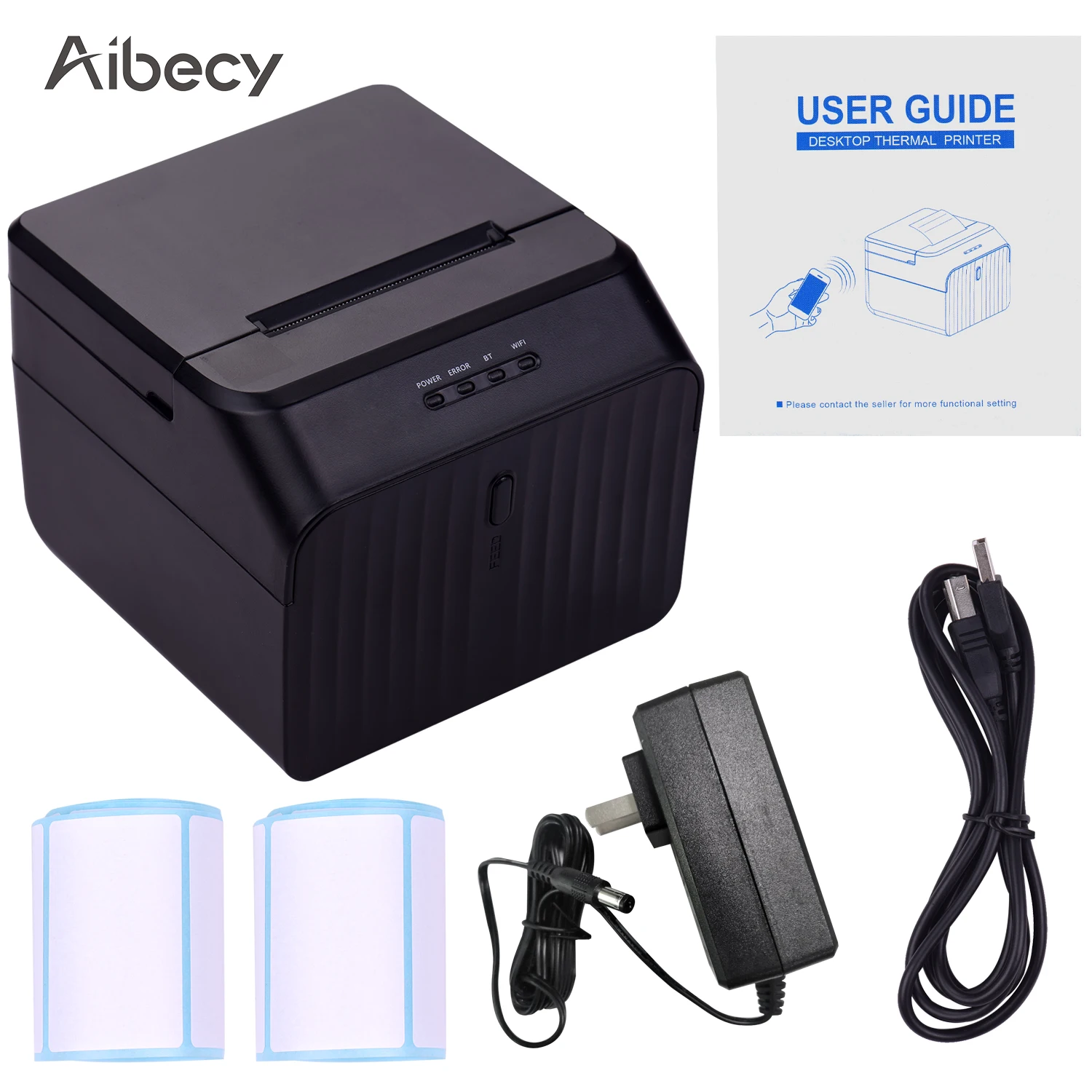 Aibecy Настольный 58 мм термальный принтер этикеток проводной принтер штрих-кода USB соединение с 2 рулонной бумагой внутри для Windows Android