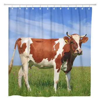 

72"x72" Shower Curtain Waterproof Polyester Fabric Dairy Cow on Summer Pasture Grazing Milk Agriculture Animal Decorative