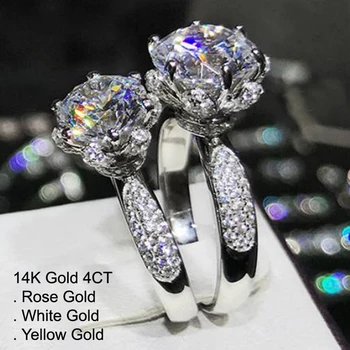 

14K White Gold 4 Carat Moissanite Diamond Ring Women CROWN Rose Flower Wedding Party Engagement Anniversary Ring 4 Ct D Color