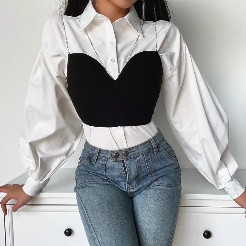 SIDDONS Diamond Chain Crop Tops Women Sexy Bottom Wrapped Chest women Black Cropped Elegant Camisole Strapless Ladies Tube Tops