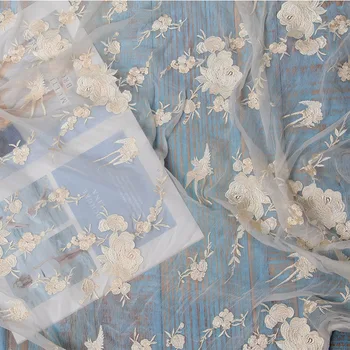 

2020 Spring Summer High quality DIY Fabric Light Silky Silk Embroidery Fabric Lace Flower Fabric Sequined Silk Fabric
