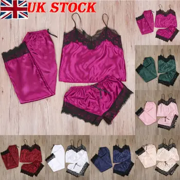 

3Pcs Pajama Sets Women Satin Lace Mesh Sleepwear Babydoll Lingerie Nightwear Shorts Pjs Pyjamas