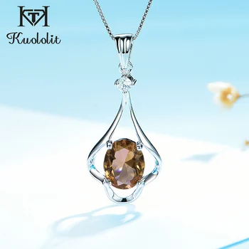 

Kuololit Zultanite Gemstone Pendant For Women Solid 925 Sterling Silver 3CT Oval Sapphire Topaz necklace for Engagement No Chain