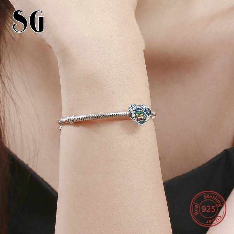 SG Любовь Сердце Бусины Подвески Женские аксессуары pandora Серебро 925 для браслетов модное Изготовление ювелирных изделий diy