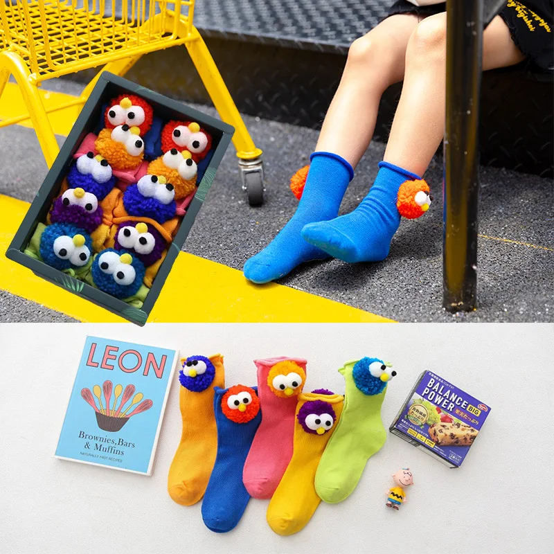 

Girls Bunching Socks Autumn And Winter Sesame Street Cartoon Puppet Fashion Socks Combed Cotton Cute Baby Doll Socks Boxed Child
