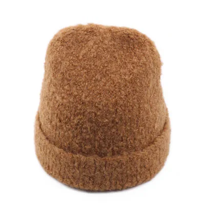 Зимняя однотонная шапка Skullies для женщин, винтажная вязаная шерстяная шапка из альпаки, Женская бини, теплые женские Лыжные шапки для девочек, новинка года - Цвет: Coffee
