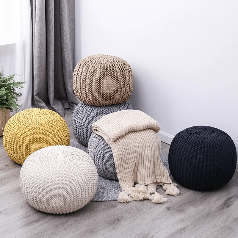 

Nordic Hand-Woven Futon Simple Removable and Washable Cushion Living Room Sofa Stool Shoe Changing Stool
