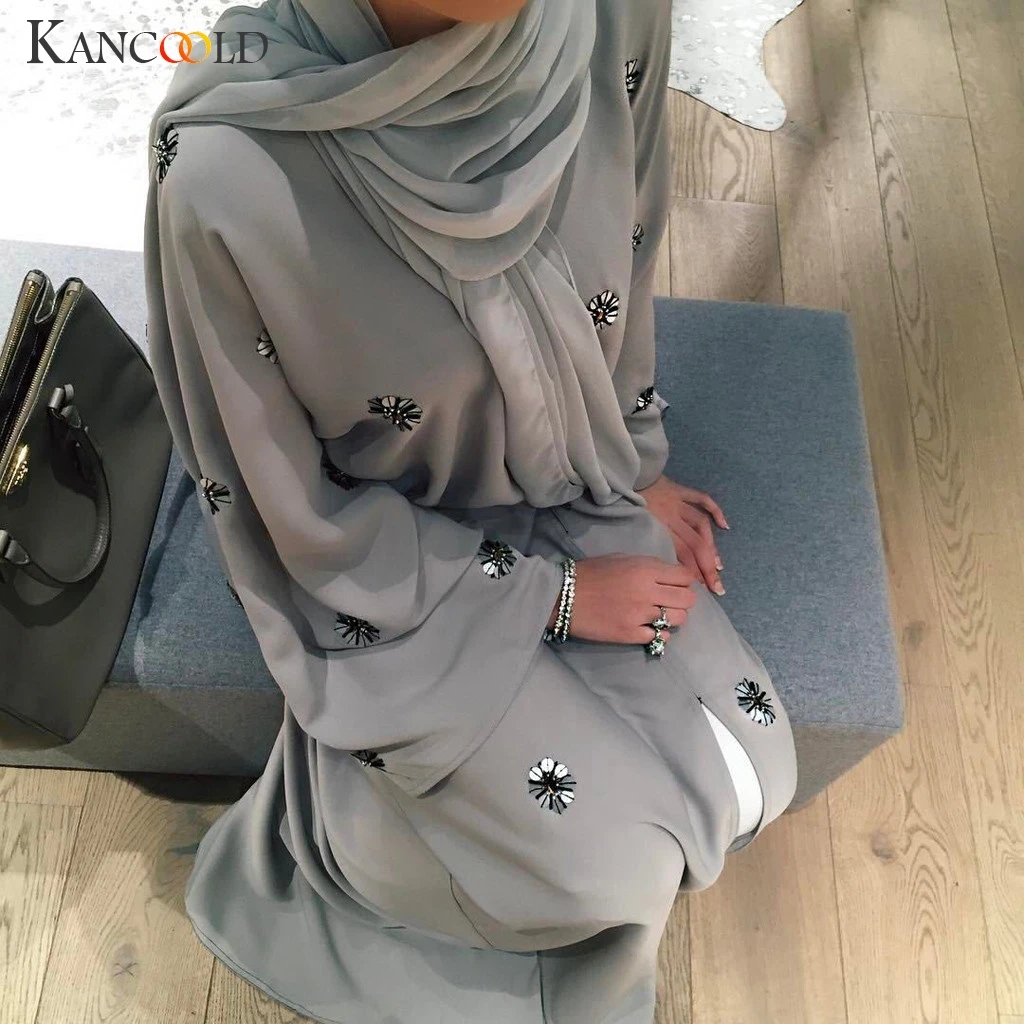 KANCOOLD женские мусульманские Длинные платья размера плюс халат вышивка абайя открытый кардиган Дубай парайер Рамадан повседневное кафтан длинное платье