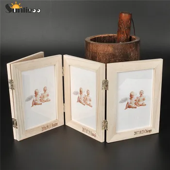 

Sunligoo Engraved DIY Unfinished 4 Folding Wood Photo Frame, 3.4 x 4.8 inch Customizable Hinged Picture Frame 4-Vertical Photos