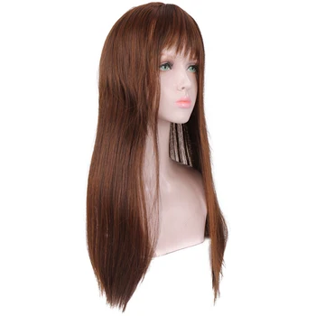 

XUANGUANG Long Straight Hair With Bangs Wigs For Women Wig Heat Resistant Synthetic Wigs Cosplay Or Party Brown