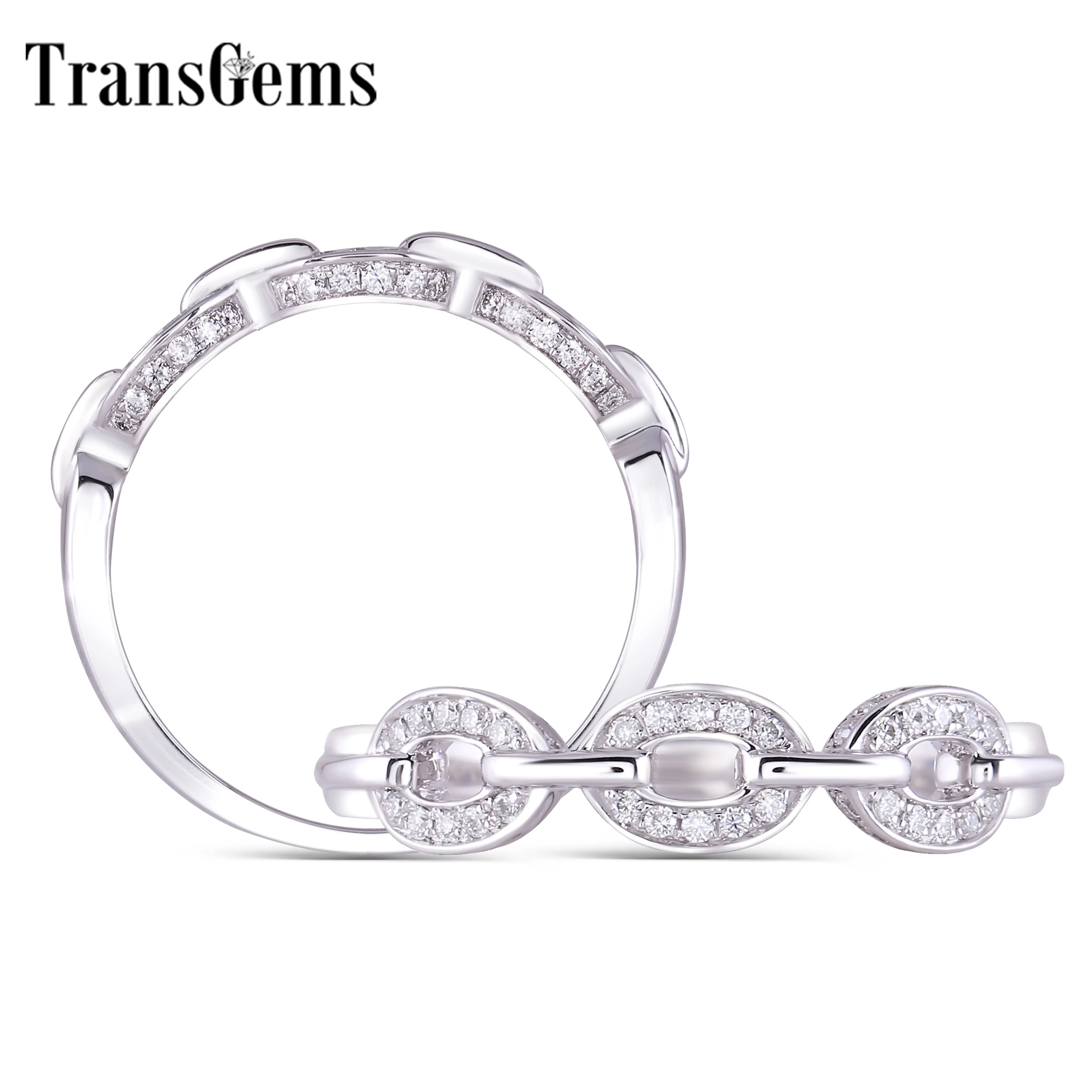 

TransGem Solid 14K 585 White Gold DEF Color Moissanite Diamond Wedding Band ngagement Ring for Women Fashion Jewelry Gold Ring