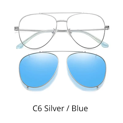 Ralferty Prescription Sunglasses Women Men Polarized Clip On Glasses Pilot Myopia Ladies Spectacle Frame 0 Degree Z17208 - Цвет линз: C6 Silver-Blue