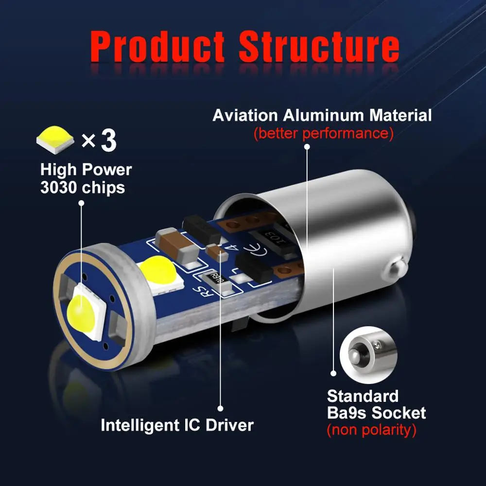 2Pcs Canbus 12V BA9S T4W Led  ڵ ׸  Ŀ  Readling ̼ ÷Ʈ  ȭƮ  ο 