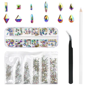 

Flatback Rhinestones Diamonds Crystals Charms Kit with Pick Up Pen and Tweezer for Nails Crafts DIY Nail Art Decorations