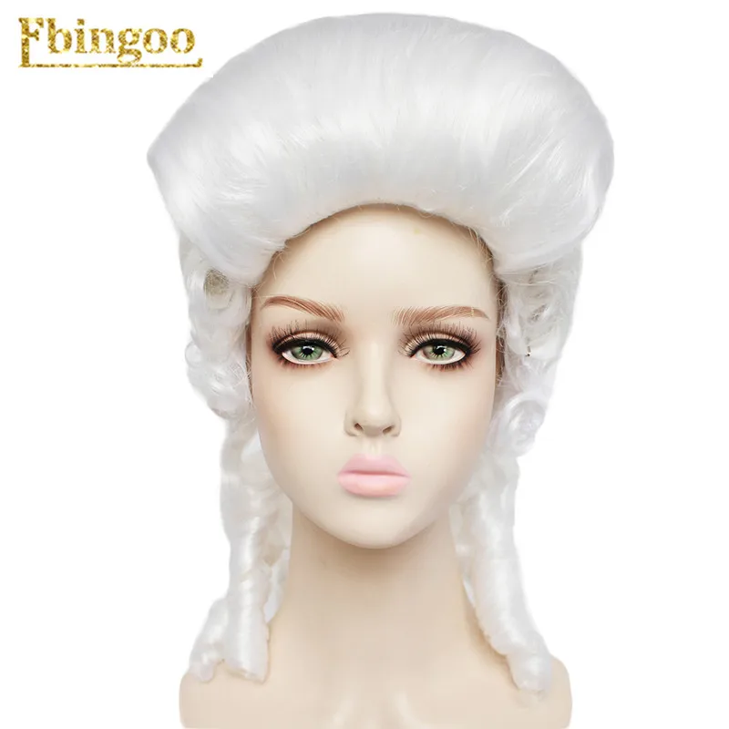 Ebinoo White Lawyer Wig Baroque Curly Colonial Female Lawyer Judge Deluxe Historical Costume Synthetic Cosplay Wig for Halloween