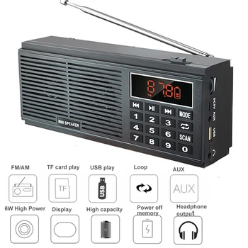 

Portable FM AM Radio Digital MP3 Music Player 6W Stereo Powerful Receiver Speaker Support U Disk TF Card AUX Power Display E