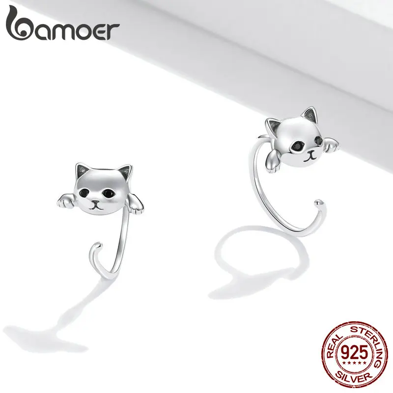 bamoer Genuine 925 Sterling Silver Minimalist Cute Tail Stud Earrings for Women Animal Fashion Jewelry Orecchini SCE965 - Image 4