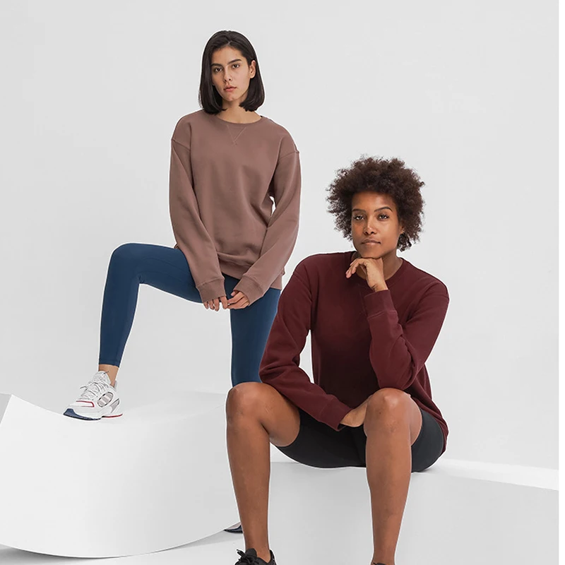 

2021 Autumn&Winter New Cotton Round Collar Yoga Clothing Women Outdoor Running Fashion Long Sleeve Hoodie Exercise Fitness