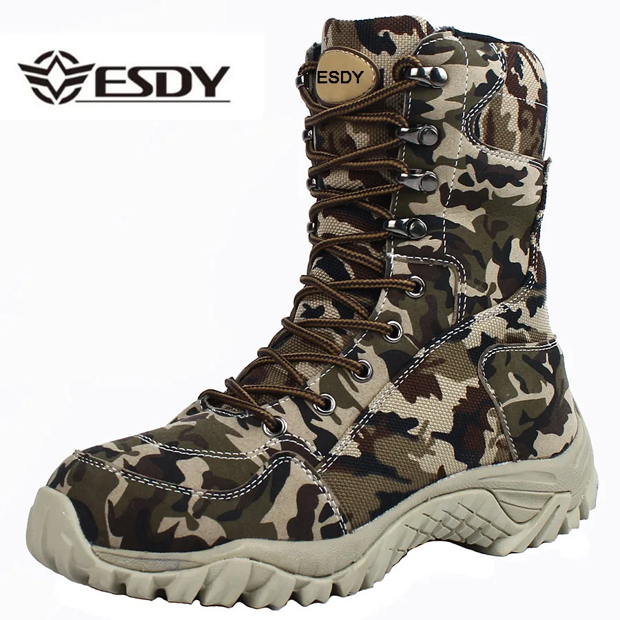 2019 Men Military Tactical Boots Winter Breathable Leather Camouflage Lace Up Boots High Combat Ank