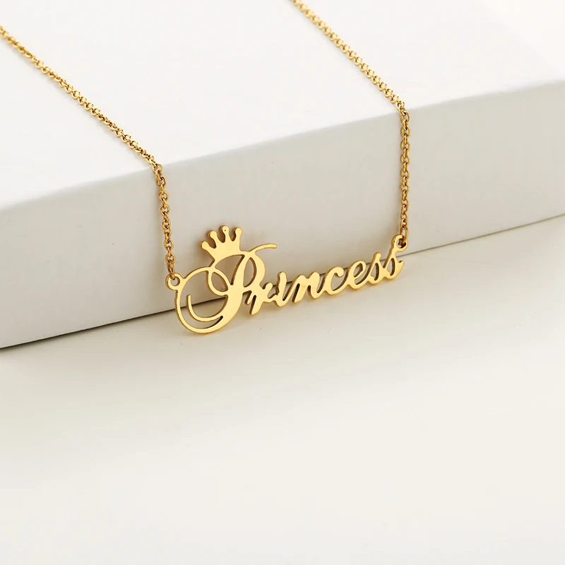 Персонализированные золотые цвета "Принцесса" имя ожерелье из нержавеющей стали письмо Pandent ювелирные изделия на день рождения дочери подарок