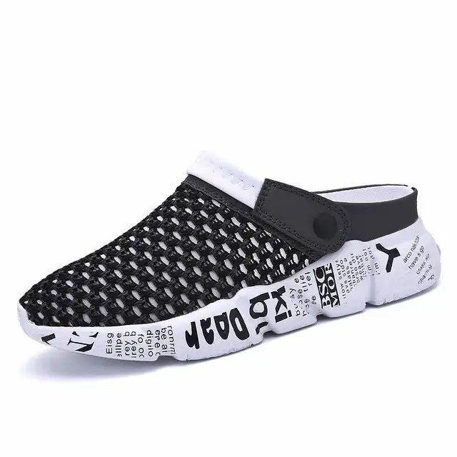 Comfort Men Shoes Casual Big Size Men's Home Slippers Fashion Mesh Soft Summer Sandals Crock Fishing Quick-drying Man Slipper B1 Dark gray 1729