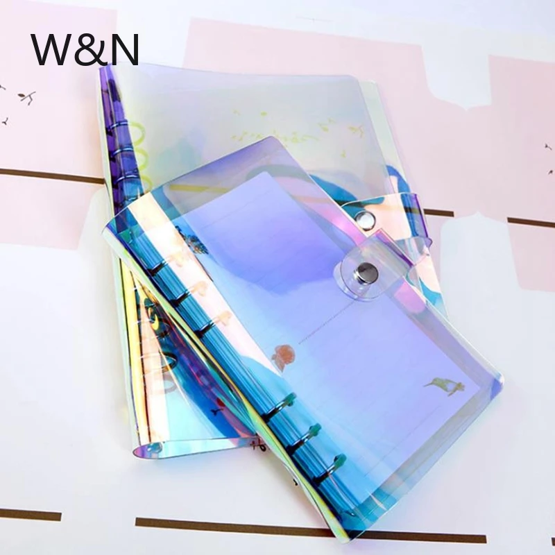

A5 A6 A7 PVC Rainbow Laser Transparent Notebook diary Cover Glitter Loose leaf Note Book Planner Clip School Office Supplies